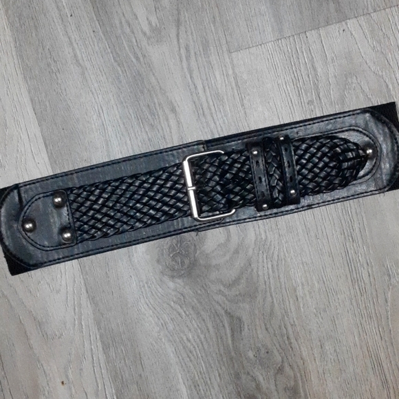 Faux Leather Belt with Woven Accents - Picture 2 of 5